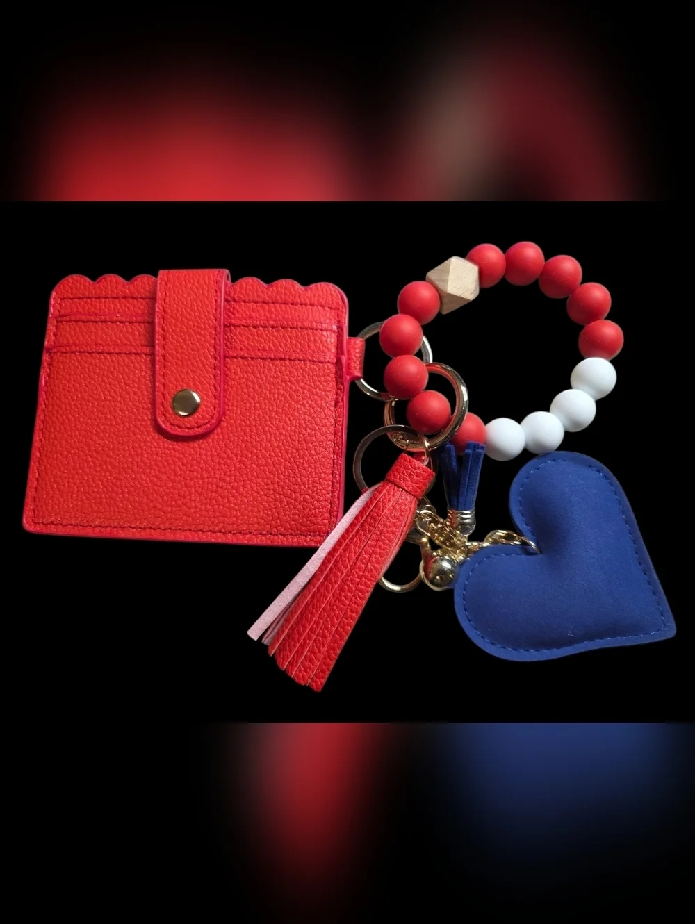 American Heart Pattern Wallet and Keychain Set